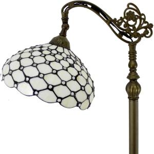 imageWERFACTORY Tiffany Floor Lamp Cream Amber Stained Glass Bead Arched Lamp 12X18X64 Inch Gooseneck Adjustable Corner Standing Reading Light Decor Bedroom Living Room S005 Series