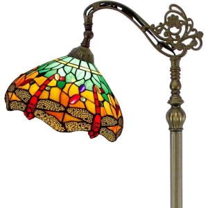 imageWERFACTORY Tiffany Floor Lamp Green Yellow Stained Glass Dragonfly Arch Lamp 12X18X64 Inch Gooseneck Adjustable Corner Standing Reading Light Decor Bedroom Living Room S009G Series