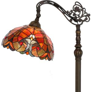 imageWERFACTORY Tiffany Floor Lamp Red Liaison Stained Glass Arched Lamp 12X18X64 Inches Gooseneck Adjustable Corner Standing Reading Light Decor Bedroom Living Room S160R Series