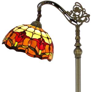 imageWERFACTORY Tiffany Floor Lamp Red Tulip Flower Stained Glass Arched Lamp 12X18X64 Inches Gooseneck Adjustable Corner Standing Reading Light Decor Bedroom Living Room S030 Series A