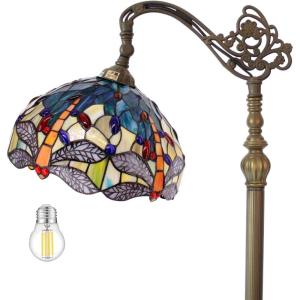 imageWERFACTORY Tiffany Floor Lamp Sea Blue Yellow Stained Glass Dragonfly Arch Lamp 12X18X64 Inch Gooseneck Adjustable Corner Stand Reading Light Decor Bedroom Living Room S128 Series