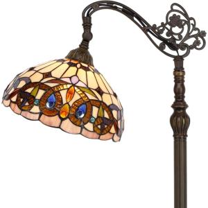 imageWERFACTORY Tiffany Floor Lamp Stained Glass Serenity Victorian Arched Lamp 12X18X64 Inches Gooseneck Adjustable Corner Standing Reading Light Decor Bedroom Living Room S021 Series
