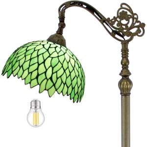 imageWERFACTORY Tiffany Lamp Floor Green Wisteria Stained Glass Arched Lamp 12X18X64 Inches Gooseneck Adjustable Corner Standing Reading Light Decor Bedroom Living Room S523 Series
