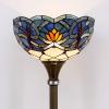 imageWERFACTORY Tiffany Floor Lamp Blue Lotus Flower Stained Glass Light 12X12X66 Inches Pole Torchiere Standing Corner Torch Uplight Decor Bedroom Living Room Home Office S220 Series