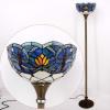 imageWERFACTORY Tiffany Floor Lamp Blue Lotus Flower Stained Glass Light 12X12X66 Inches Pole Torchiere Standing Corner Torch Uplight Decor Bedroom Living Room Home Office S220 Series