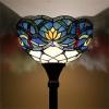 imageWERFACTORY Tiffany Floor Lamp Blue Lotus Flower Stained Glass Light 12X12X66 Inches Pole Torchiere Standing Corner Torch Uplight Decor Bedroom Living Room Home Office S220 Series