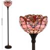 imageWERFACTORY Tiffany Floor Lamp Pink Baroque Stained Glass Light 12X12X66 Inches Pole Torchiere Standing Corner Torch Uplight Decor Bedroom Living Room Home Office S003P Series