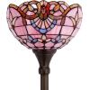 imageWERFACTORY Tiffany Floor Lamp Pink Baroque Stained Glass Light 12X12X66 Inches Pole Torchiere Standing Corner Torch Uplight Decor Bedroom Living Room Home Office S003P Series