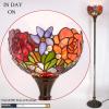imageWERFACTORY Tiffany Floor Lamp Red Rose Flower Stained Glass Light 10X10X66 Inches Pole Torchiere Standing Corner Torch Uplight Decor Bedroom Living Room Home Office S001 Series