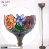 imageWERFACTORY Tiffany Floor Lamp Red Rose Flower Stained Glass Light 10X10X66 Inches Pole Torchiere Standing Corner Torch Uplight Decor Bedroom Living Room Home Office S001 Series