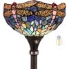 imageWERFACTORY Tiffany Floor Lamp Sea Blue Stained Glass Dragonfly Light 12X12X66 Inches Pole Torchiere Standing Corner Torch Uplight Decor Bedroom Living Room Home Office S631 Series