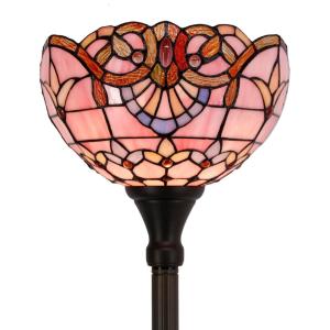 imageWERFACTORY Tiffany Floor Lamp Pink Baroque Stained Glass Light 12X12X66 Inches Pole Torchiere Standing Corner Torch Uplight Decor Bedroom Living Room Home Office S003P Series