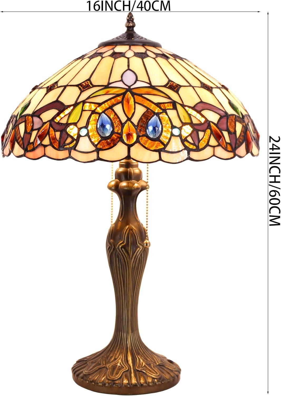 imageWERFACTORY Tiffany Style Table Lamp Colorful Stained Glass Serenity Victorian Bedside Lamp16X16X24 Inches Desk Light Metal Base Decor Bedroom Living Room Home Office S021 Series