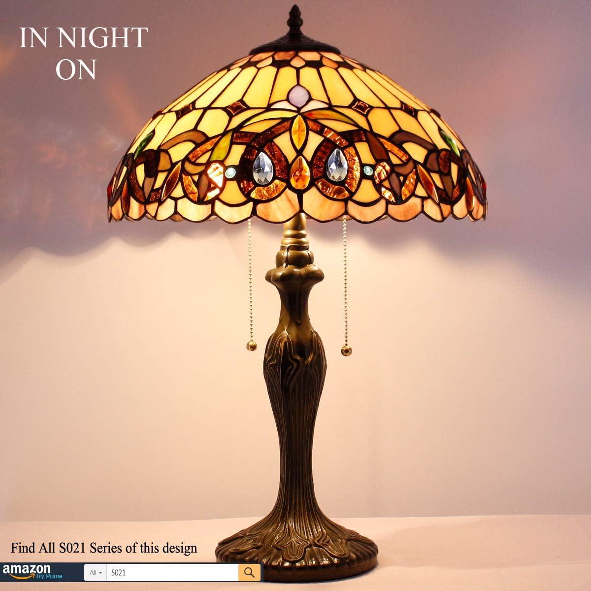 imageWERFACTORY Tiffany Style Table Lamp Colorful Stained Glass Serenity Victorian Bedside Lamp16X16X24 Inches Desk Light Metal Base Decor Bedroom Living Room Home Office S021 Series