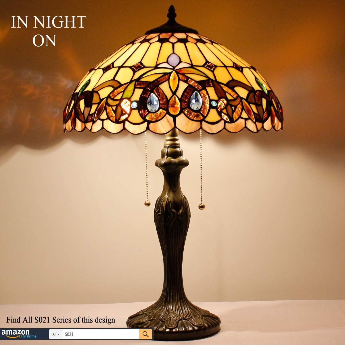imageWERFACTORY Tiffany Style Table Lamp Colorful Stained Glass Serenity Victorian Bedside Lamp16X16X24 Inches Desk Light Metal Base Decor Bedroom Living Room Home Office S021 Series