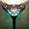 imageWERFACTORY Tiffany Floor Lamp Green Liaison Stained Glass Light 12X12X66 Inches Pole Torchiere Standing Corner Torch Uplight Decor Bedroom Living Room Home Office S160G Series