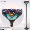 imageWERFACTORY Tiffany Floor Lamp Green Liaison Stained Glass Light 12X12X66 Inches Pole Torchiere Standing Corner Torch Uplight Decor Bedroom Living Room Home Office S160G Series