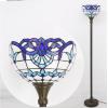 imageWERFACTORY Tiffany Floor Lamp Navy Blue Baroque Stained Glass Light 12X12X66 Inches Pole Torchiere Standing Corner Torch Uplight Decor Bedroom Living Room Home Office S003B Series