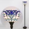 imageWERFACTORY Tiffany Floor Lamp Navy Blue Baroque Stained Glass Light 12X12X66 Inches Pole Torchiere Standing Corner Torch Uplight Decor Bedroom Living Room Home Office S003B Series