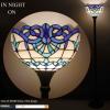 imageWERFACTORY Tiffany Floor Lamp Navy Blue Baroque Stained Glass Light 12X12X66 Inches Pole Torchiere Standing Corner Torch Uplight Decor Bedroom Living Room Home Office S003B Series