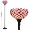 imageWERFACTORY Tiffany Floor Lamp Pink Stained Glass Pearl Bead Light 12X12X66 Inches Torchiere Standing Corner Torch Uplight Decor Bedroom Living Room Home Office S005P Series