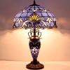 imageWERFACTORY Tiffany Lamp Blue Purple Lavender Stained Glass Baroque MotherDaughter Vase Table Lamp 16X16X24 Inches Desk Light Decor Bedroom Living Room Home Office S003C Series
