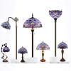 imageWERFACTORY Tiffany Lamp Blue Purple Stained Glass Baroque Table Lamp Lavender Style Bedside Desk Light Metal Base 16X16X24 Inches Decor Bedroom Living Room Home Office S003C Series 24 Inch