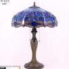 imageWERFACTORY Tiffany Lamp Blue Stained Glass Dragonfly Style Bedside Table Lamp 16X16X24 Inch Desk Reading Light Metal Base Decor Bedroom Living Room Home Office S631 Series