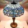 imageWERFACTORY Tiffany Lamp Blue Stained Glass Dragonfly Style Bedside Table Lamp 16X16X24 Inch Desk Reading Light Metal Base Decor Bedroom Living Room Home Office S631 Series
