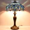 imageWERFACTORY Tiffany Lamp Blue Stained Glass Dragonfly Style Bedside Table Lamp 16X16X24 Inch Desk Reading Light Metal Base Decor Bedroom Living Room Home Office S631 Series