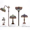 imageWERFACTORY Tiffany Lamp Blue Stained Glass Dragonfly Style Bedside Table Lamp 16X16X24 Inch Desk Reading Light Metal Base Decor Bedroom Living Room Home Office S631 Series