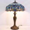 imageWERFACTORY Tiffany Lamp Blue Stained Glass Dragonfly Style Bedside Table Lamp 16X16X24 Inch Desk Reading Light Metal Base Decor Bedroom Living Room Home Office S631 Series