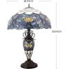 imageWERFACTORY Tiffany Lamp Blue Stained Glass Lotus MatherDaughter Vase Table Lamp 16X16X24 Inches Antique Desk Reading Light Decor Bedroom Living Room Home Office S220 Series