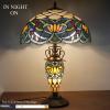 imageWERFACTORY Tiffany Lamp Blue Stained Glass Lotus MatherDaughter Vase Table Lamp 16X16X24 Inches Antique Desk Reading Light Decor Bedroom Living Room Home Office S220 Series