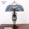 imageWERFACTORY Tiffany Lamp Blue Stained Glass Lotus MatherDaughter Vase Table Lamp 16X16X24 Inches Antique Desk Reading Light Decor Bedroom Living Room Home Office S220 Series