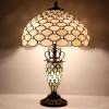 imageWERFACTORY Tiffany Lamp Cream Stained Glass Crystal Pear Bead MatherDaughter Vase Table Lamp 16X16X24 Inches Desk Reading Light Decor Bedroom Living Room Home Office S005 Series
