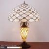 imageWERFACTORY Tiffany Lamp Cream Stained Glass Crystal Pear Bead MatherDaughter Vase Table Lamp 16X16X24 Inches Desk Reading Light Decor Bedroom Living Room Home Office S005 Series