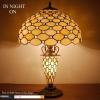 imageWERFACTORY Tiffany Lamp Cream Stained Glass Crystal Pear Bead MatherDaughter Vase Table Lamp 16X16X24 Inches Desk Reading Light Decor Bedroom Living Room Home Office S005 Series