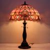 imageWERFACTORY Tiffany Lamp Pink Stained Glass Baroque Bedside Table Lamp Style Desk Light 16X16X24 Inches Decor Bedroom Living Room Home Office S003P Series