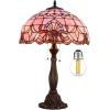 imageWERFACTORY Tiffany Lamp Pink Stained Glass Baroque Bedside Table Lamp Style Desk Light 16X16X24 Inches Decor Bedroom Living Room Home Office S003P Series