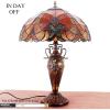 imageWERFACTORY Tiffany Lamp Red Stained Glass Liaison MatherDaughter Vase Table Lamp 16X16X24 Inch Antique Desk Reading Light Decor Bedroom Living Room Home Office S160R Series