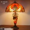 imageWERFACTORY Tiffany Lamp Red Stained Glass Liaison MatherDaughter Vase Table Lamp 16X16X24 Inch Antique Desk Reading Light Decor Bedroom Living Room Home Office S160R Series