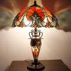 imageWERFACTORY Tiffany Lamp Red Stained Glass Liaison MatherDaughter Vase Table Lamp 16X16X24 Inch Antique Desk Reading Light Decor Bedroom Living Room Home Office S160R Series