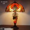 imageWERFACTORY Tiffany Lamp Red Stained Glass Liaison MatherDaughter Vase Table Lamp 16X16X24 Inch Antique Desk Reading Light Decor Bedroom Living Room Home Office S160R Series