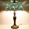 imageWERFACTORY Tiffany Lamp Sea Blue Stained Glass Bedside Table Lamp Dragonfly Style Desk Reading Light Metal Base 16X16X24 Inches Decor Bedroom Living Room Home Office S147 Series