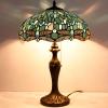 imageWERFACTORY Tiffany Lamp Sea Blue Stained Glass Bedside Table Lamp Dragonfly Style Desk Reading Light Metal Base 16X16X24 Inches Decor Bedroom Living Room Home Office S147 Series