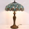 imageWERFACTORY Tiffany Lamp Sea Blue Stained Glass Bedside Table Lamp Dragonfly Style Desk Reading Light Metal Base 16X16X24 Inches Decor Bedroom Living Room Home Office S147 Series