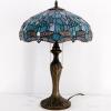 imageWERFACTORY Tiffany Lamp Sea Blue Stained Glass Bedside Table Lamp Dragonfly Style Desk Reading Light Metal Base 16X16X24 Inches Decor Bedroom Living Room Home Office S147 Series