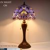 imageWERFACTORY Tiffany Lamp Stained Glass Table Bedside Lamp 12X12X22 Inches Blue Purple Baroque Style Lavender Reading Desk Light Decor Bedroom Living Room Home Office S003C Series