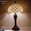 imageWERFACTORY Tiffany Lamp Stained Glass Table Lamp Cream Pearl Bead Style Desk Reading Light 12X12X22 Inches Decor Bedroom Living Room Home Office S005 Series